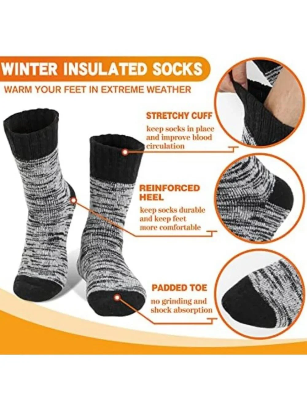 Cozy Thermal Socks for Winter | 3 Pairs Thick Insulated Boot Socks for Cold